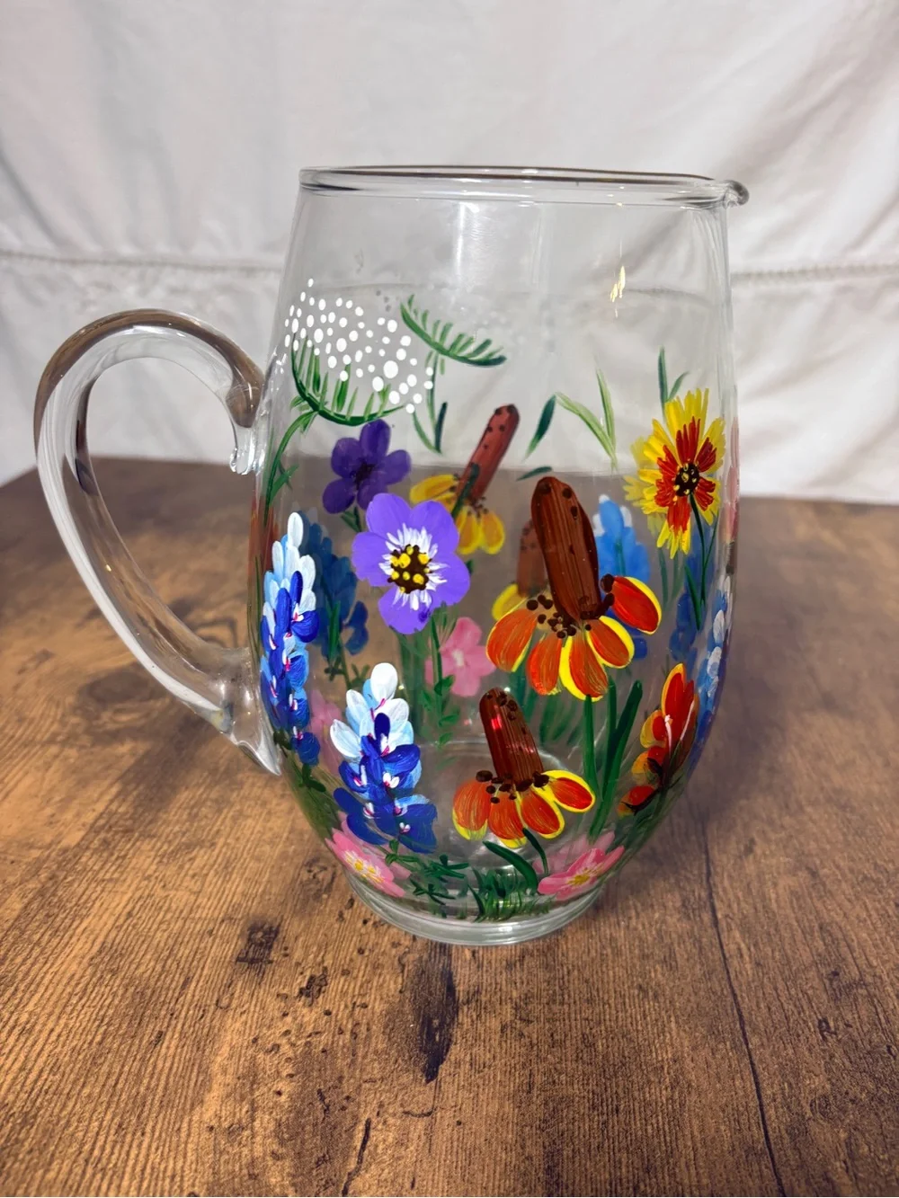 Royal Danube Hand-Painted Floral Crystal Pitcher - Colorful Wildflowers